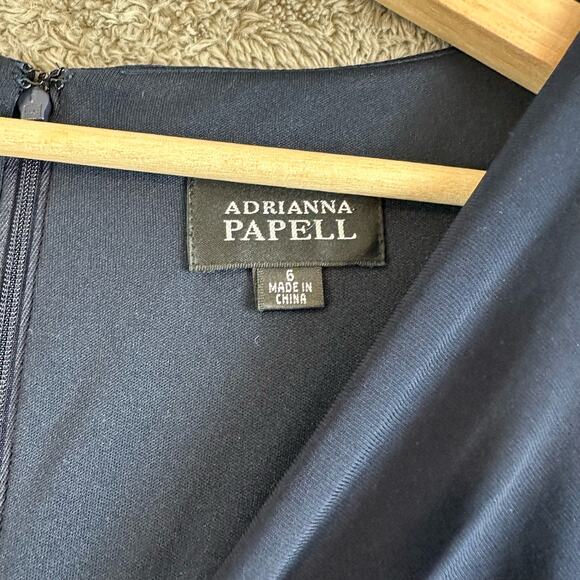 Adrianna Papell Navy Blue Matte Jersey & Hammered Satin Sheath Dress 6 S Small - Picture 7 of 11